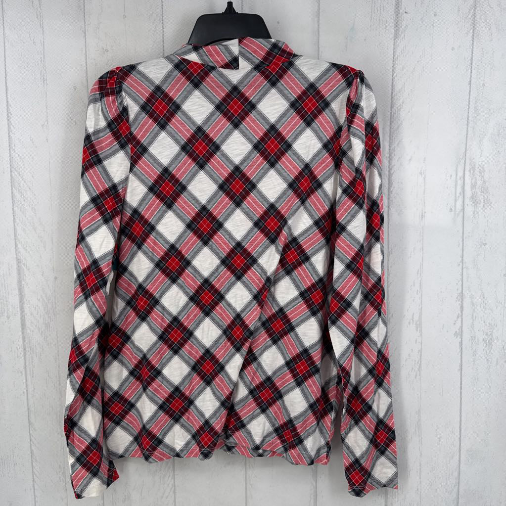 L plaid mock neck l/s top