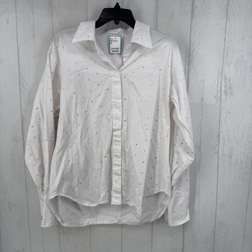 S/M rhinestone embelished button down l/s top
