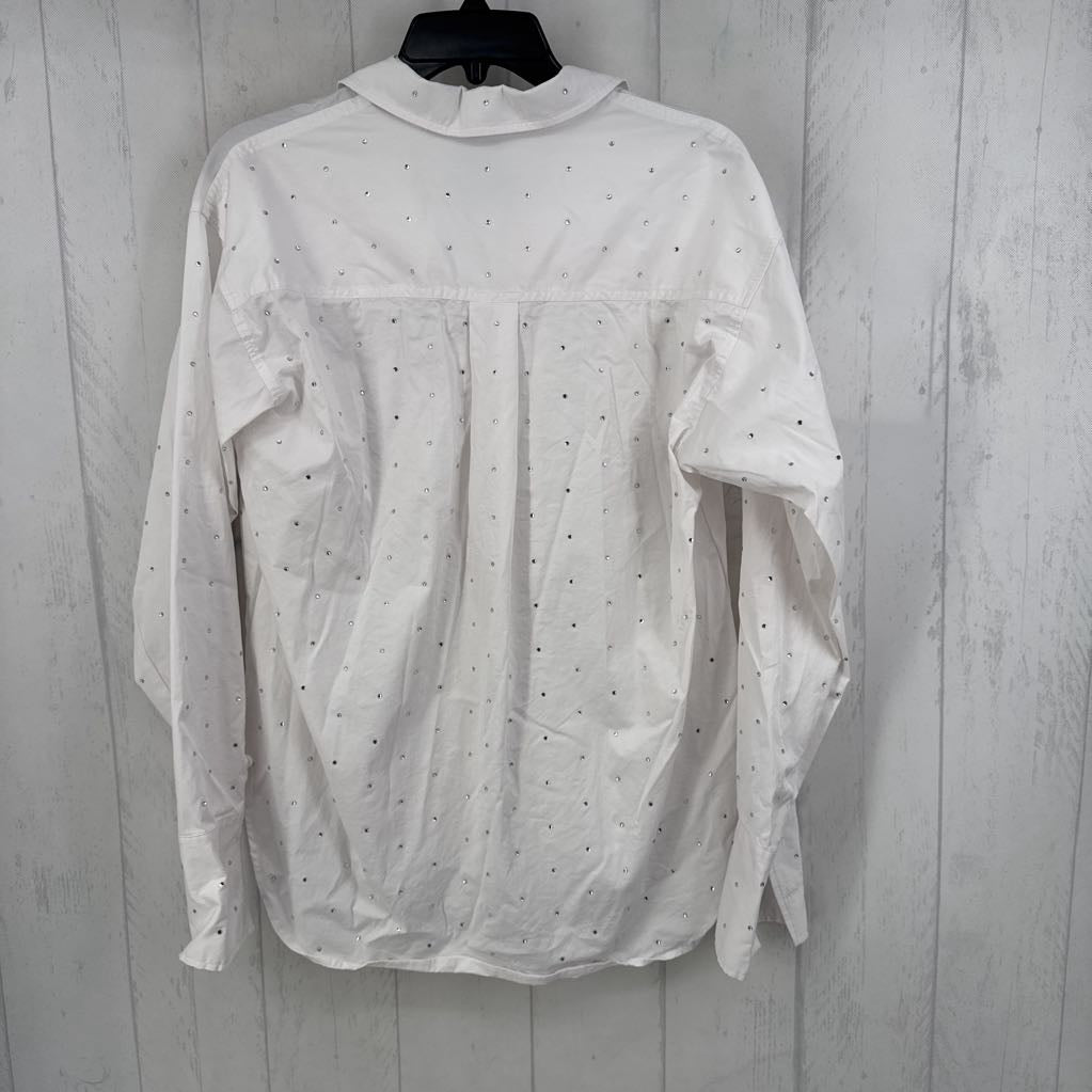 S/M rhinestone embelished button down l/s top