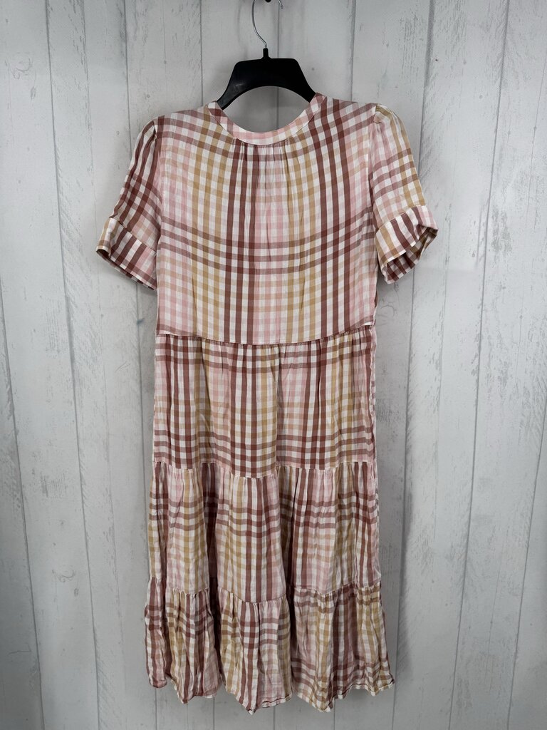 Sp plaid button down tiered s/s dress