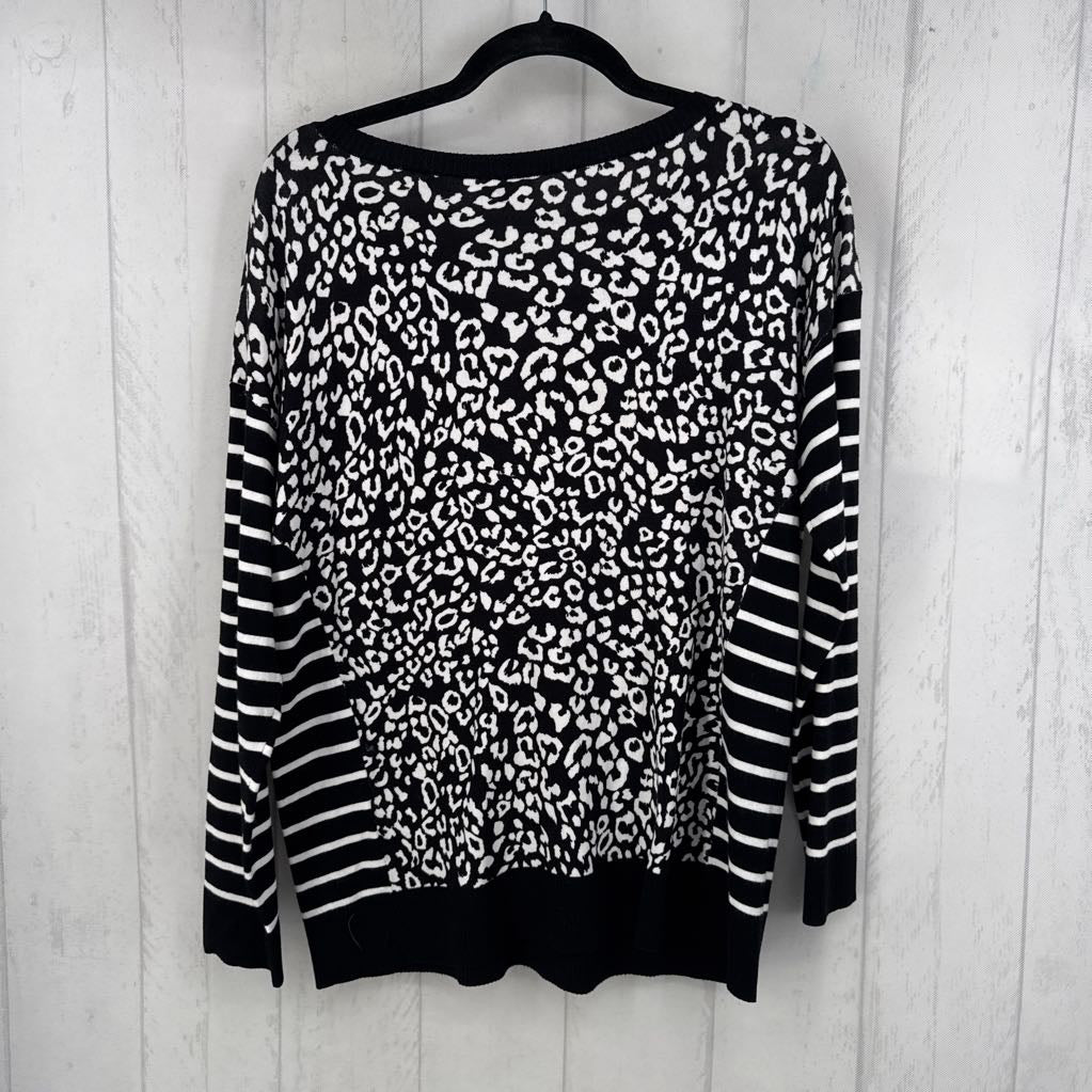 S animal print & striped sweater