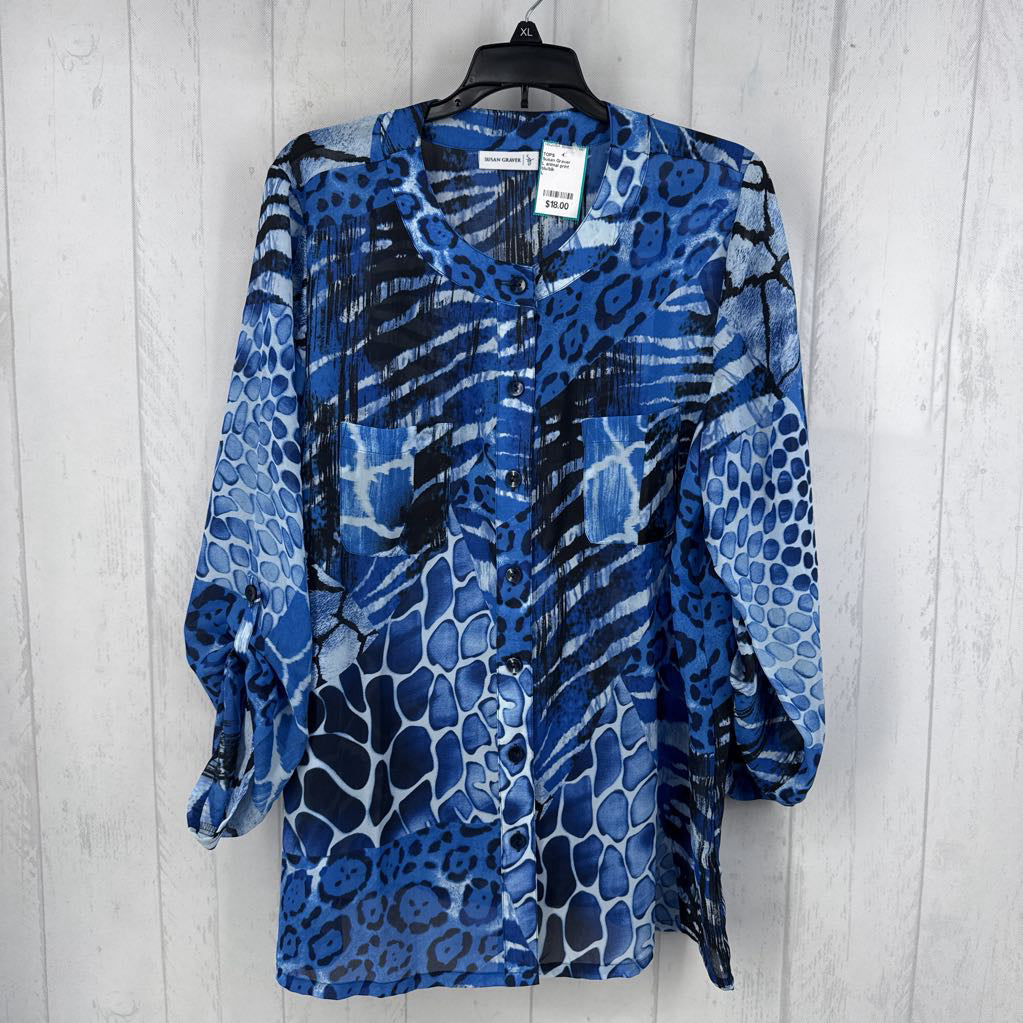 L animal print button down tab slv top
