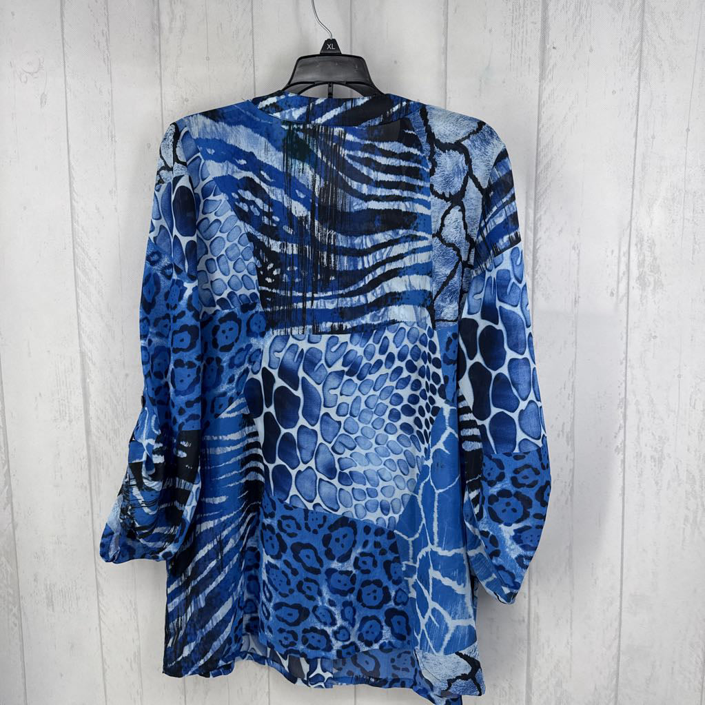 L animal print button down tab slv top