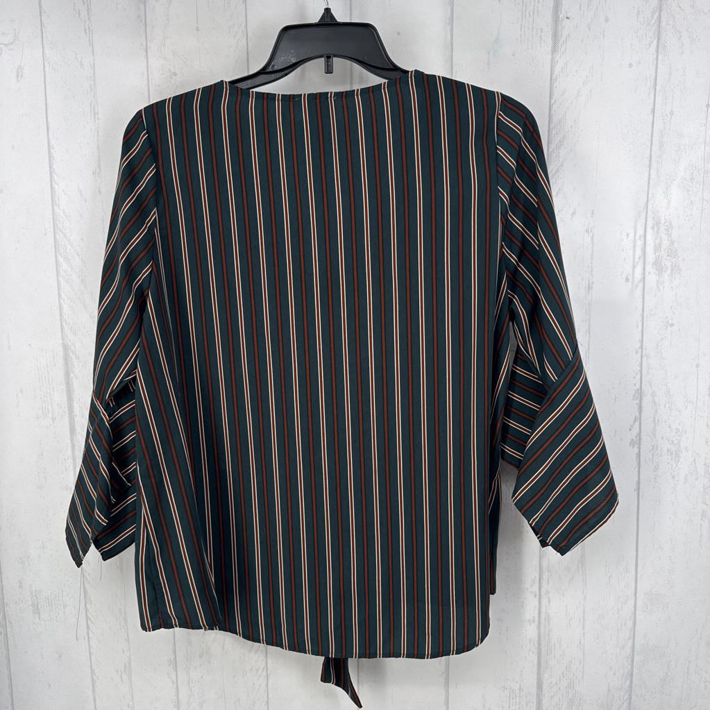 L striped v-neck flare slv top