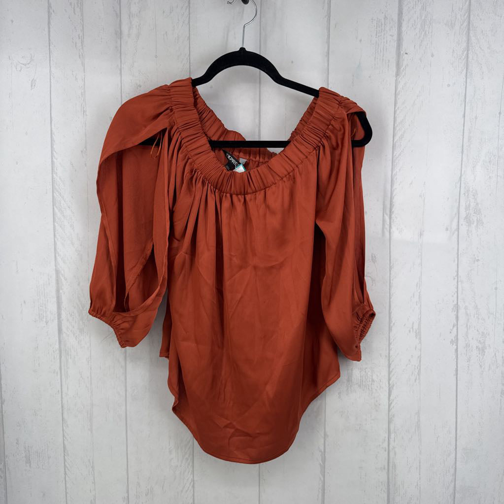 S silky off the shoulder split slv top