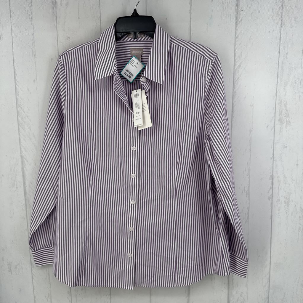R90 14 striped button down l/s top
