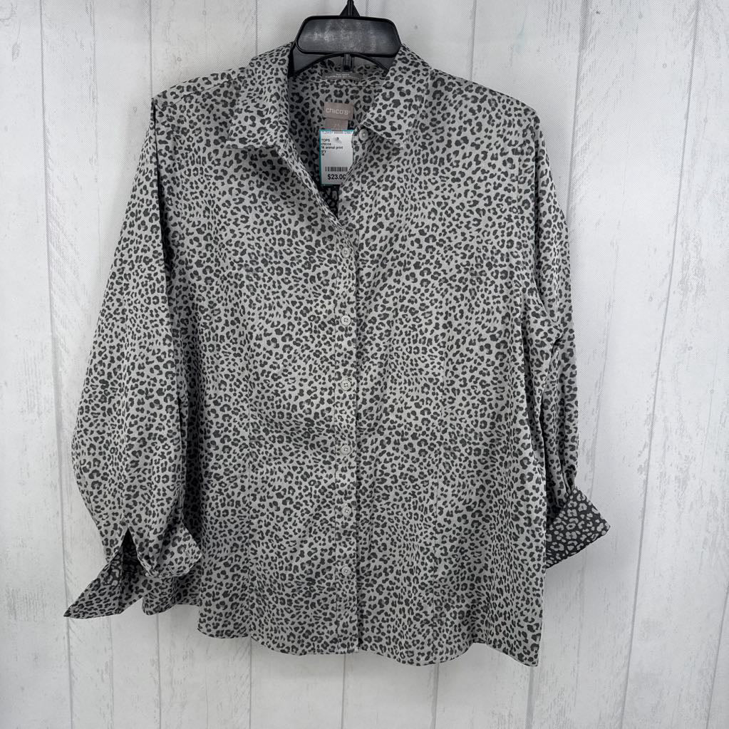 14 animal print button down l/s top