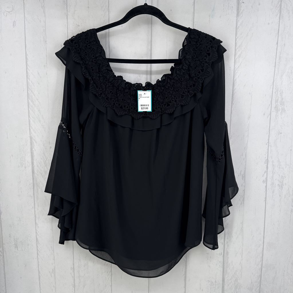 L lace accent bell slv top