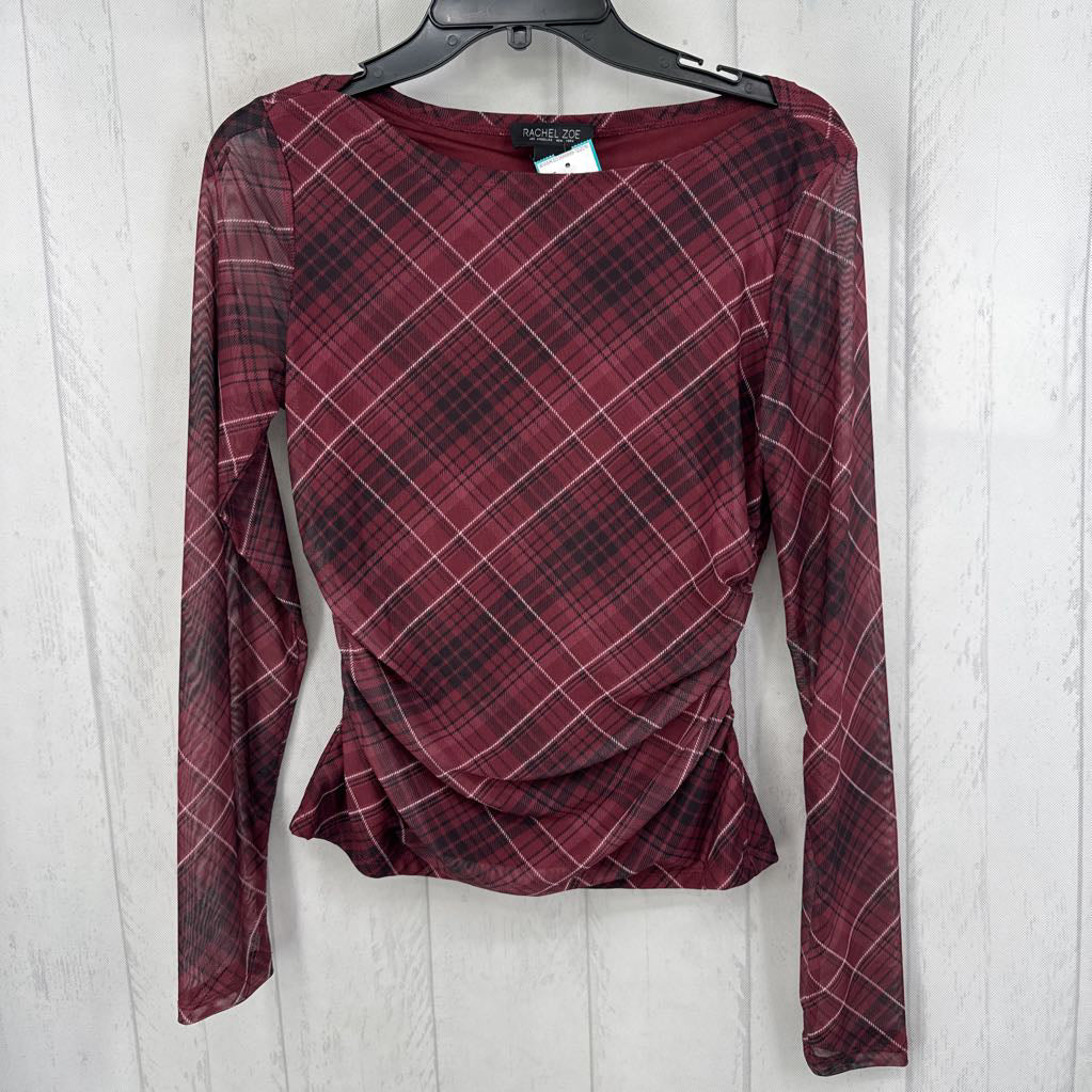M plaid ruched l/s top