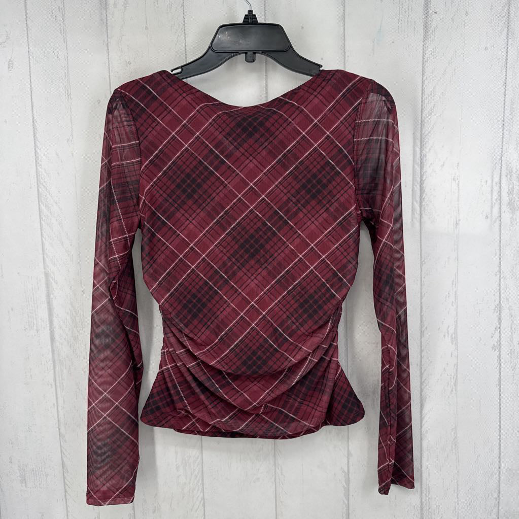 M plaid ruched l/s top