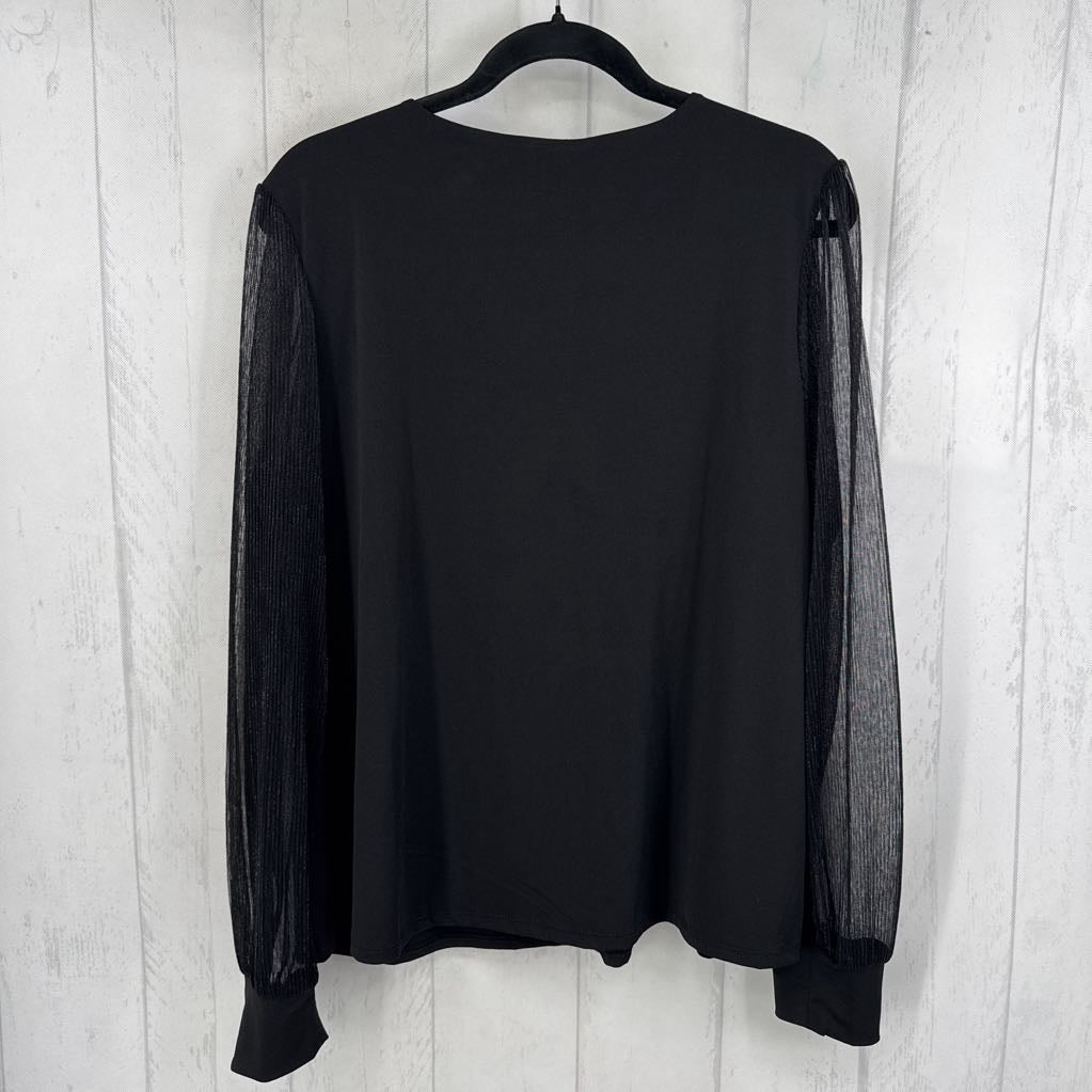 XXL square neck pleated sheer top l/s