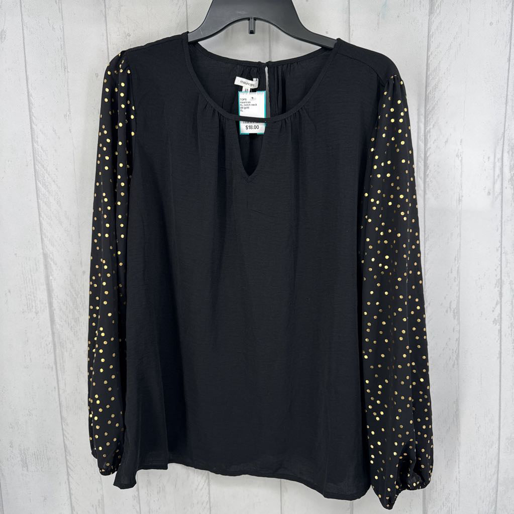 XL notch neck polka dot slv top l/s