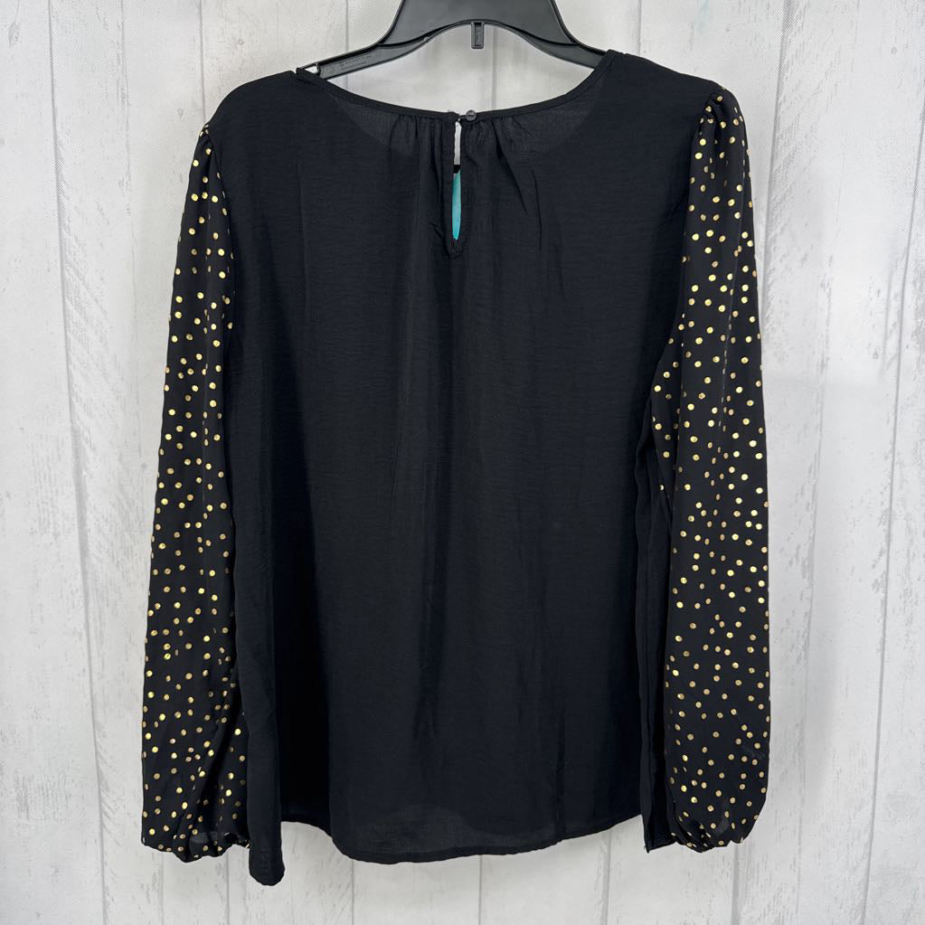 XL notch neck polka dot slv top l/s