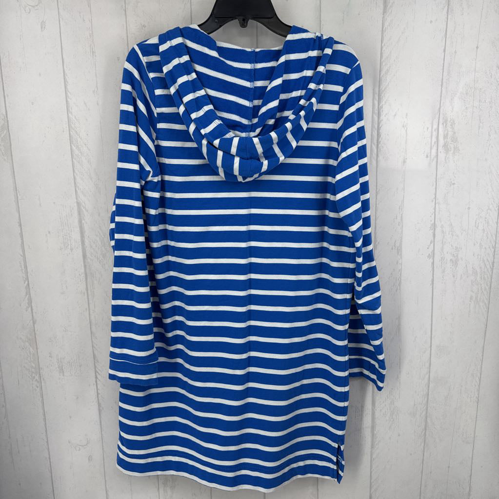 M striped split neck hooded l/s dress