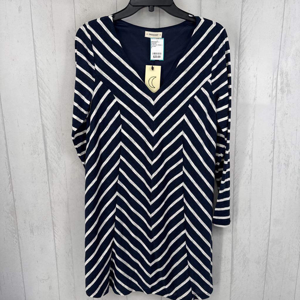 S chevron stripe v-neck l/s dress
