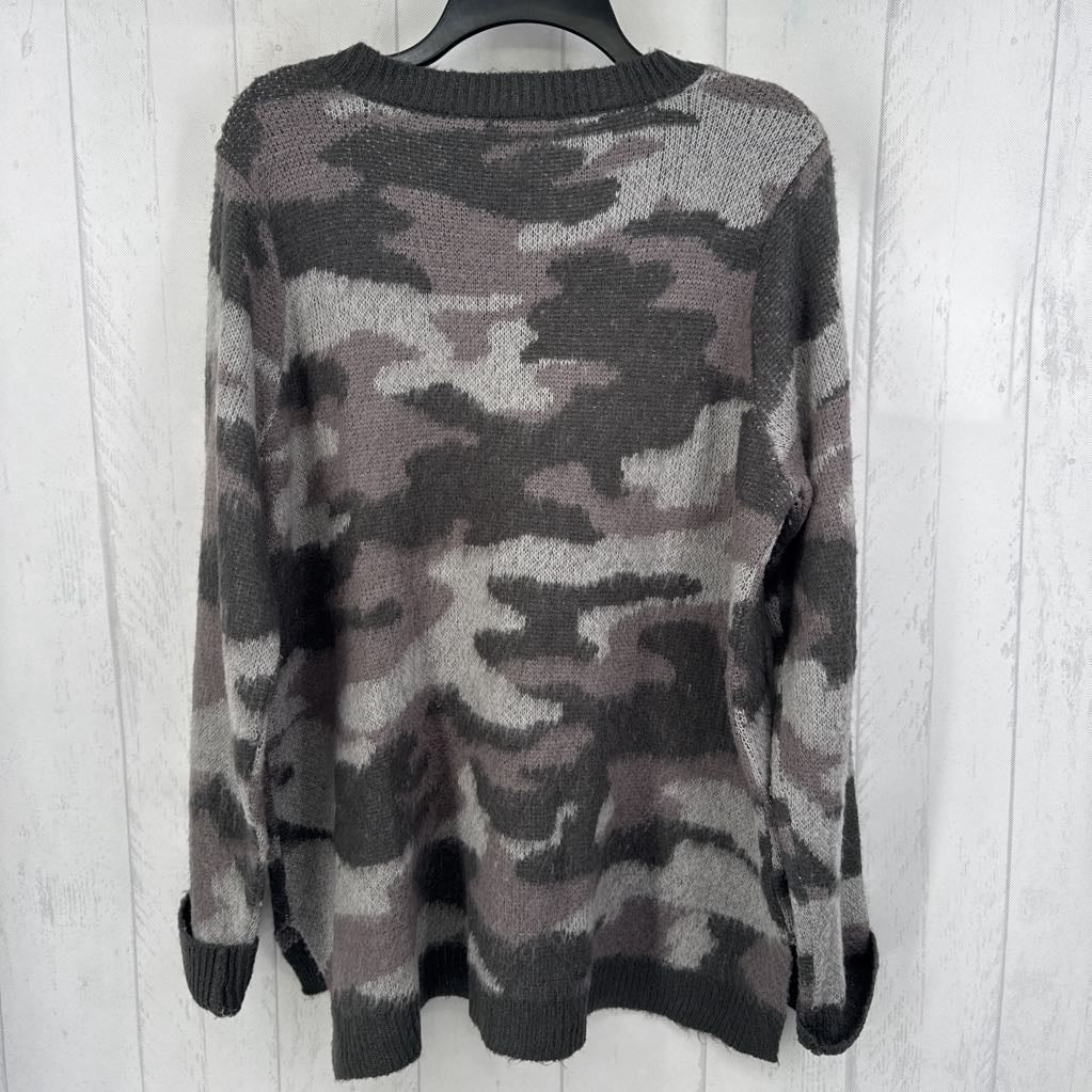 L sequin embelished camo print v-neck sweater