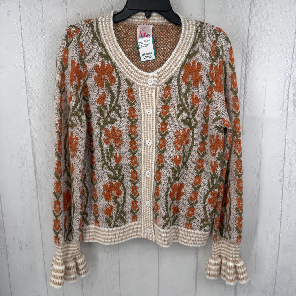 M flo print button down sweater
