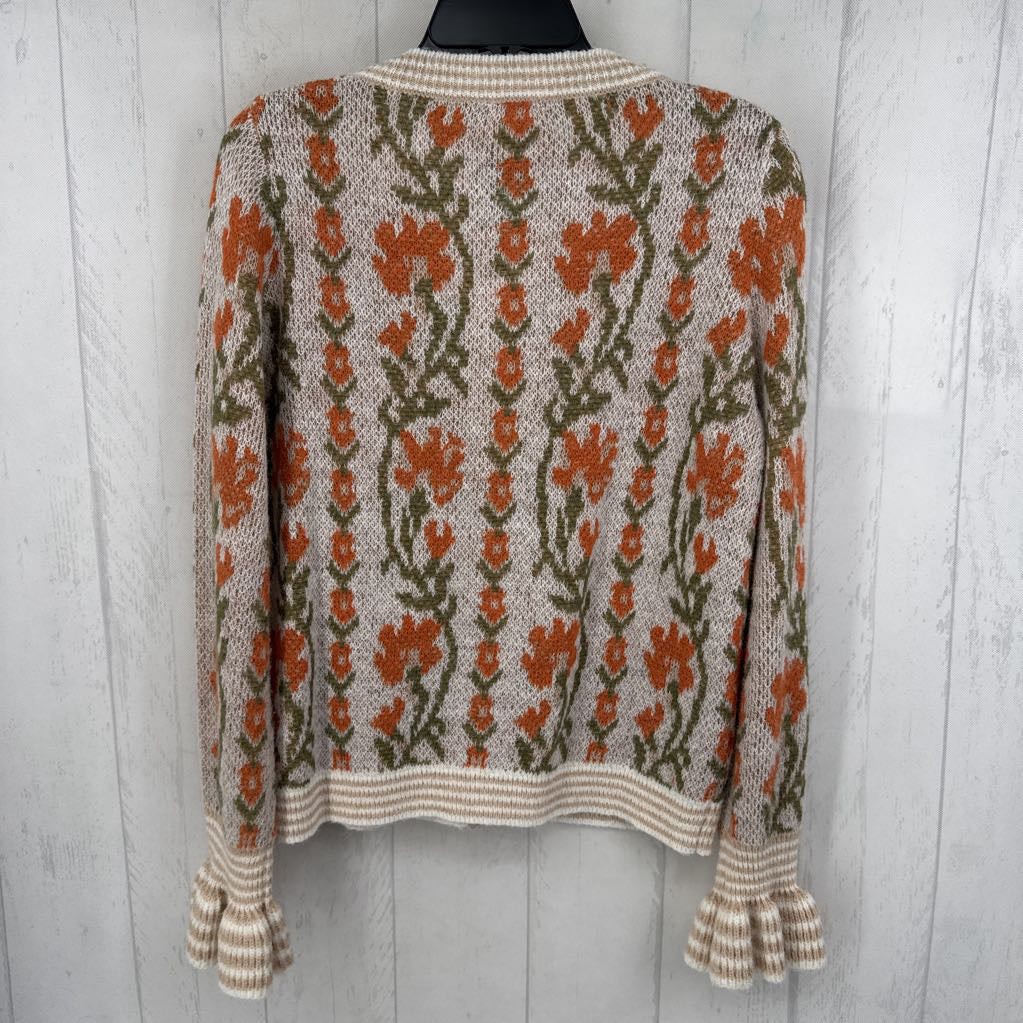 M flo print button down sweater