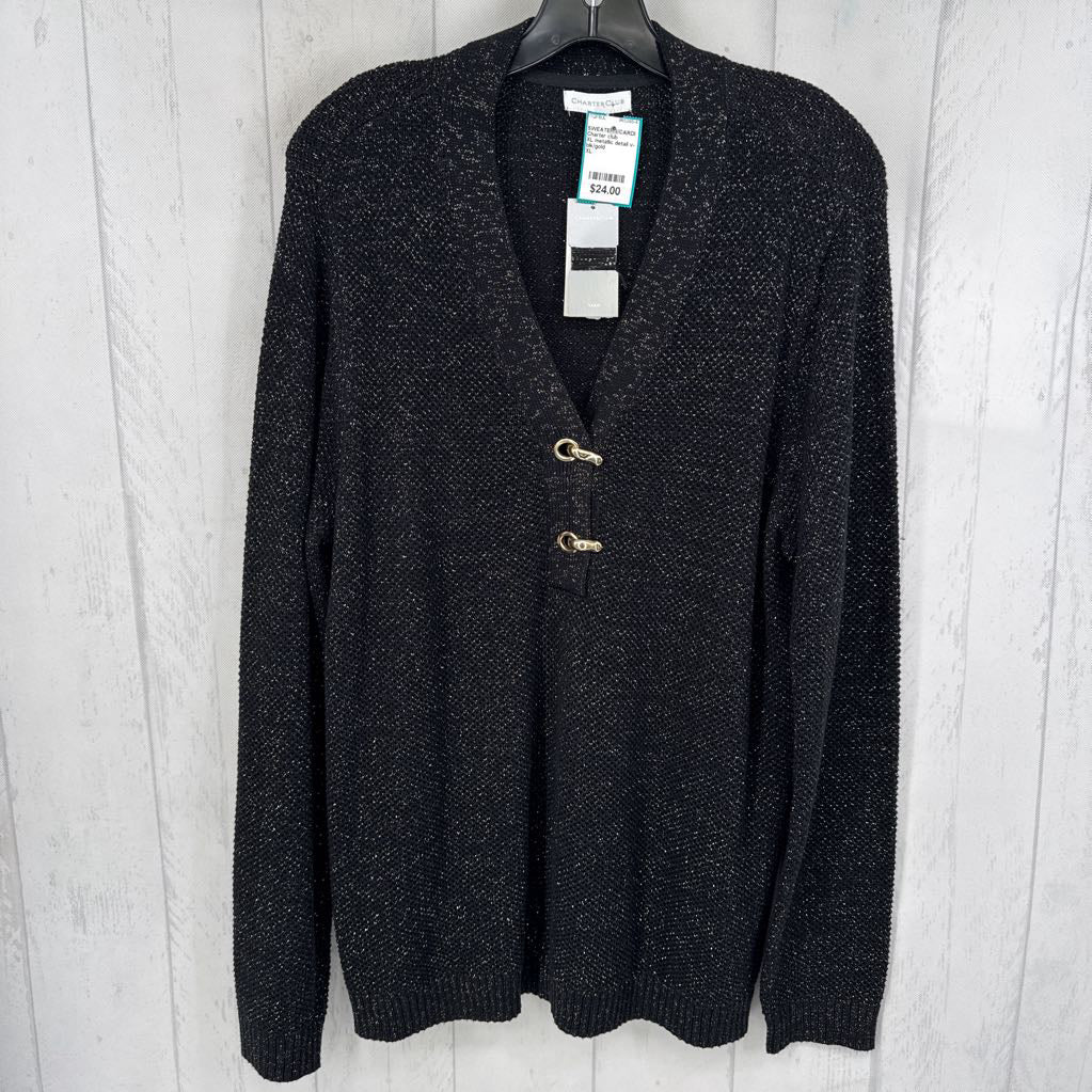 XL metallic detail v-neck pullover