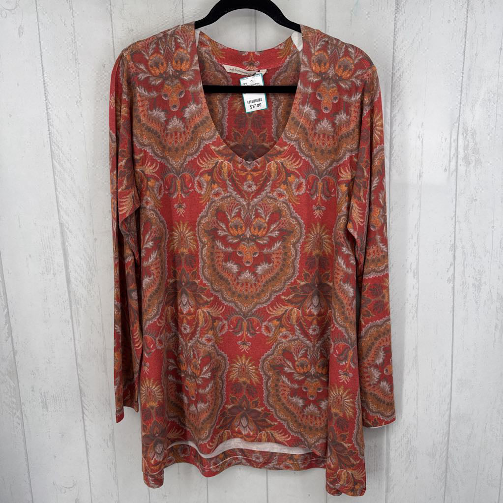 XL damask print l/s top