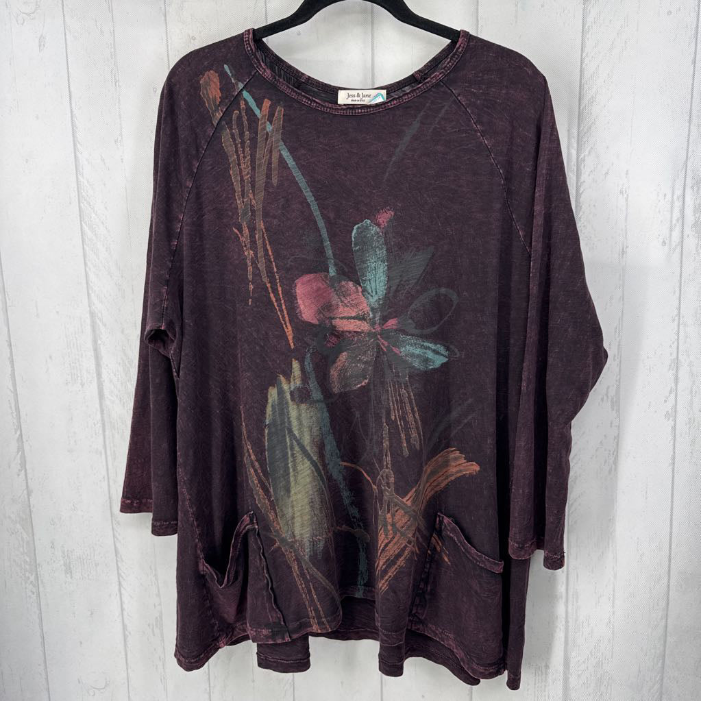 1X flo print 3/4 slv top