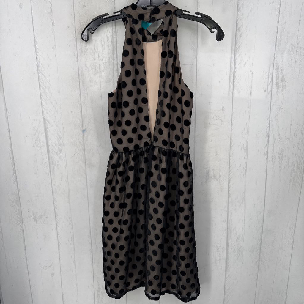 S velvet polka dot open back slvls dress