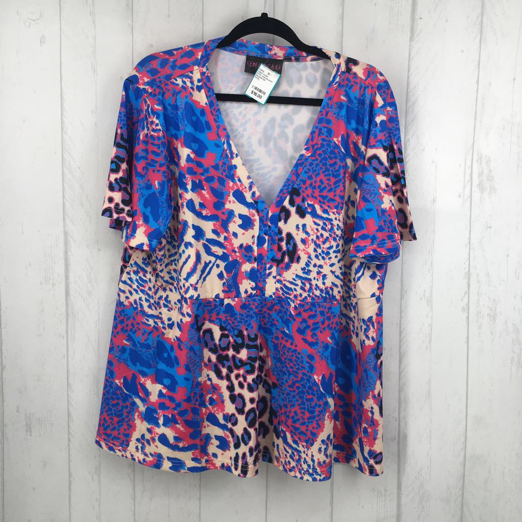 XXXL animal print v-neck s/s tee