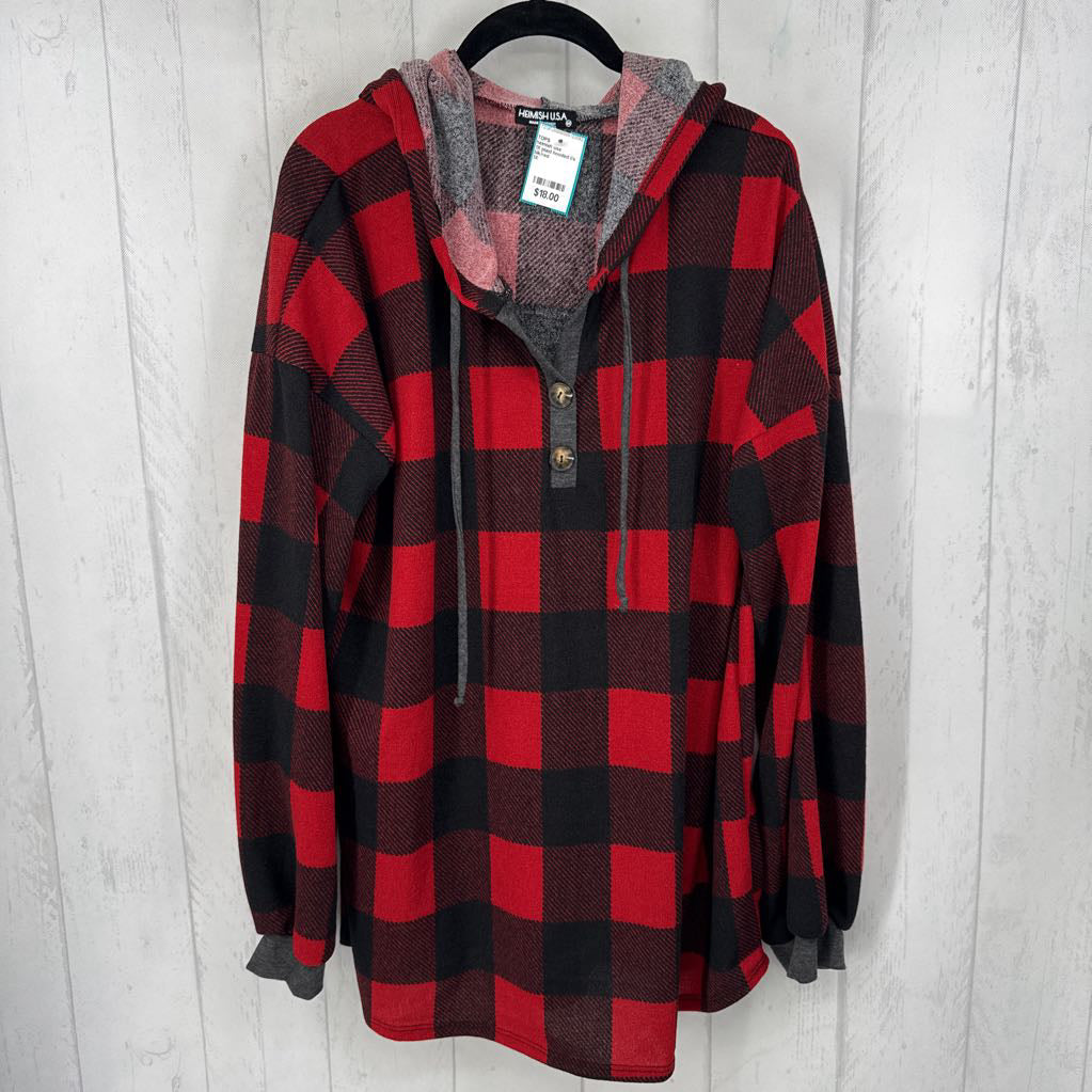 1X plaid hooded l/s pullover