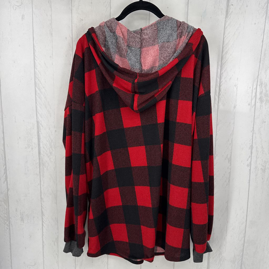 1X plaid hooded l/s pullover