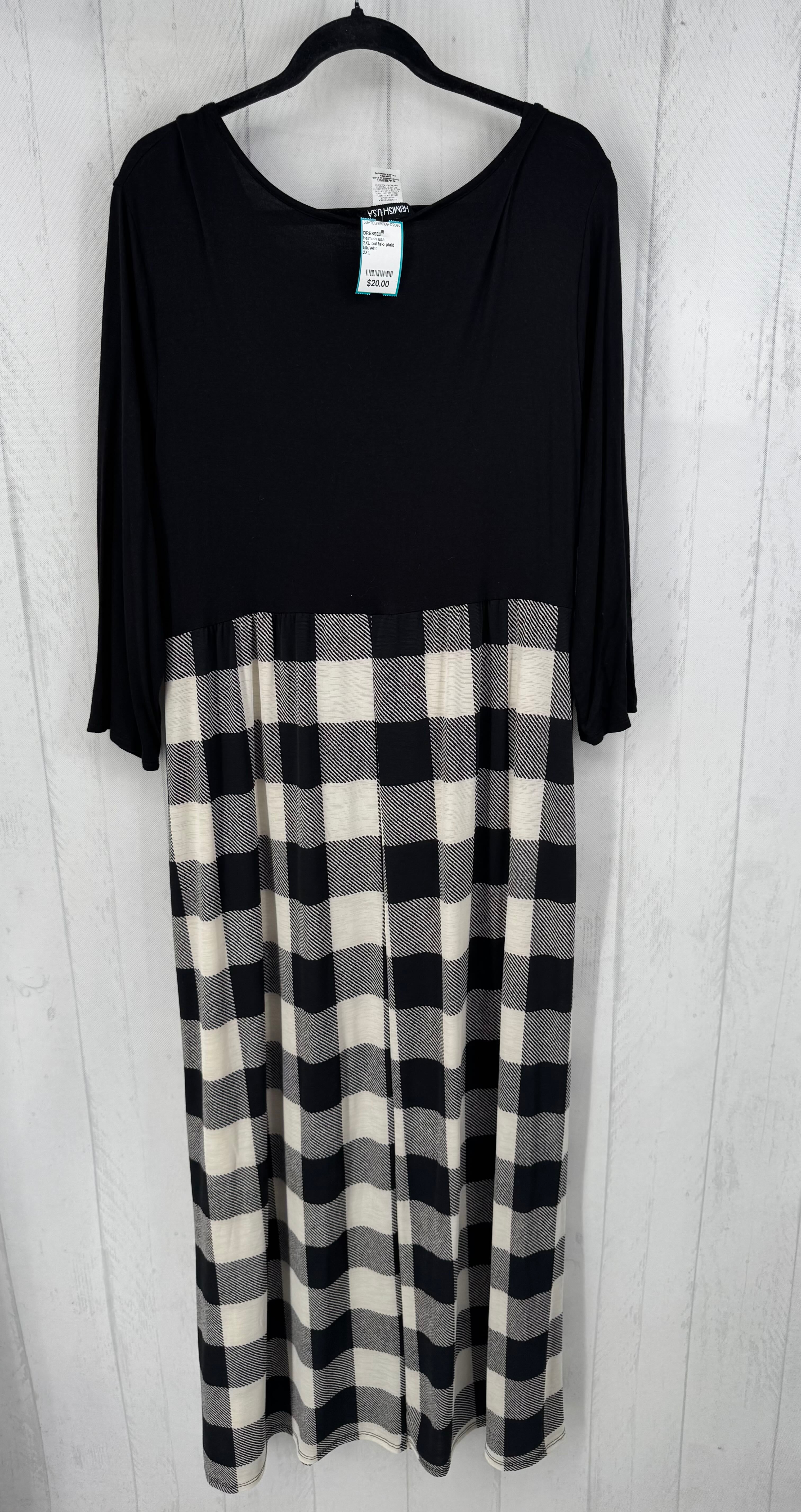 2XL buffalo plaid 3/4 slv maxi dress