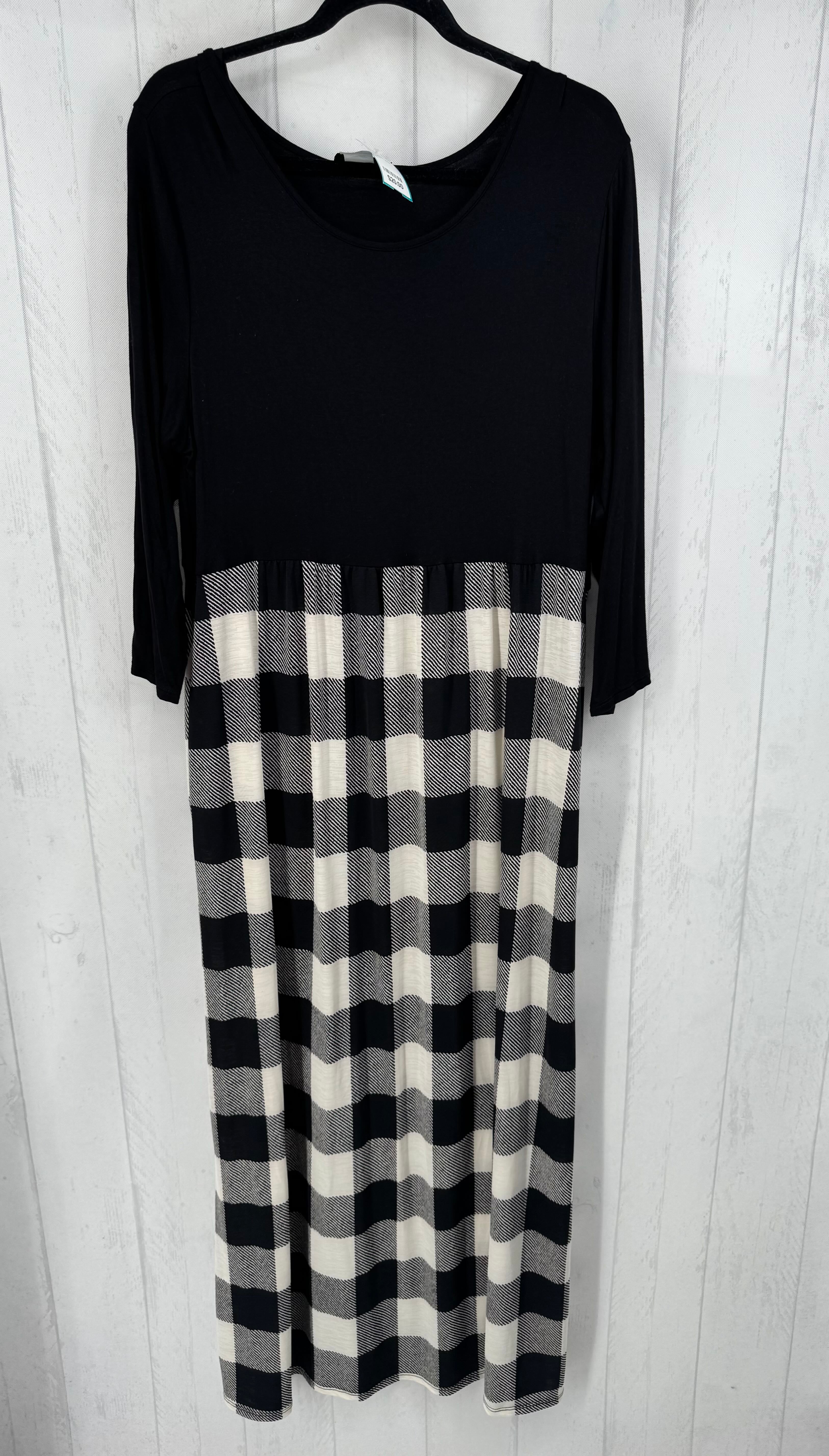 2XL buffalo plaid 3/4 slv maxi dress