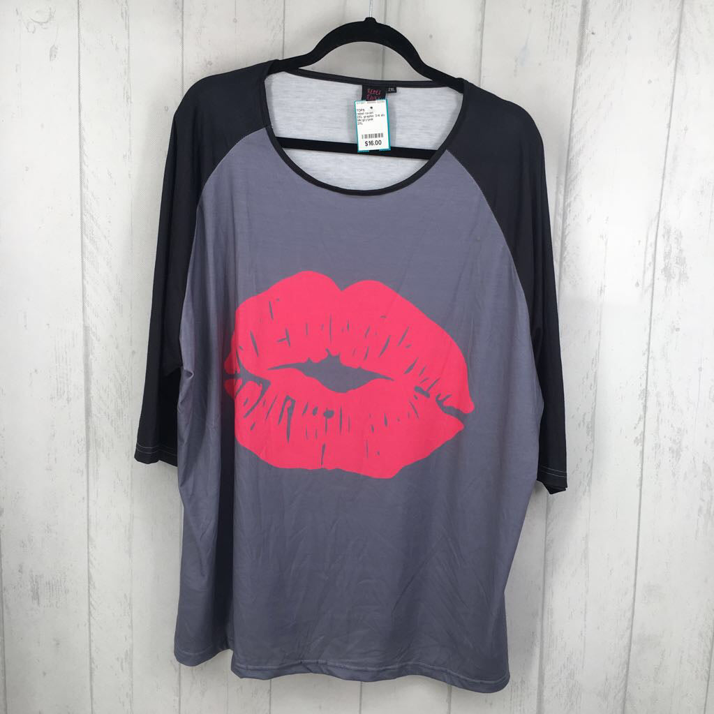 2XL graphic 3/4 slv tee-lips