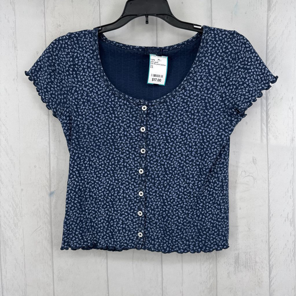 O/S flo print button down s/s tee