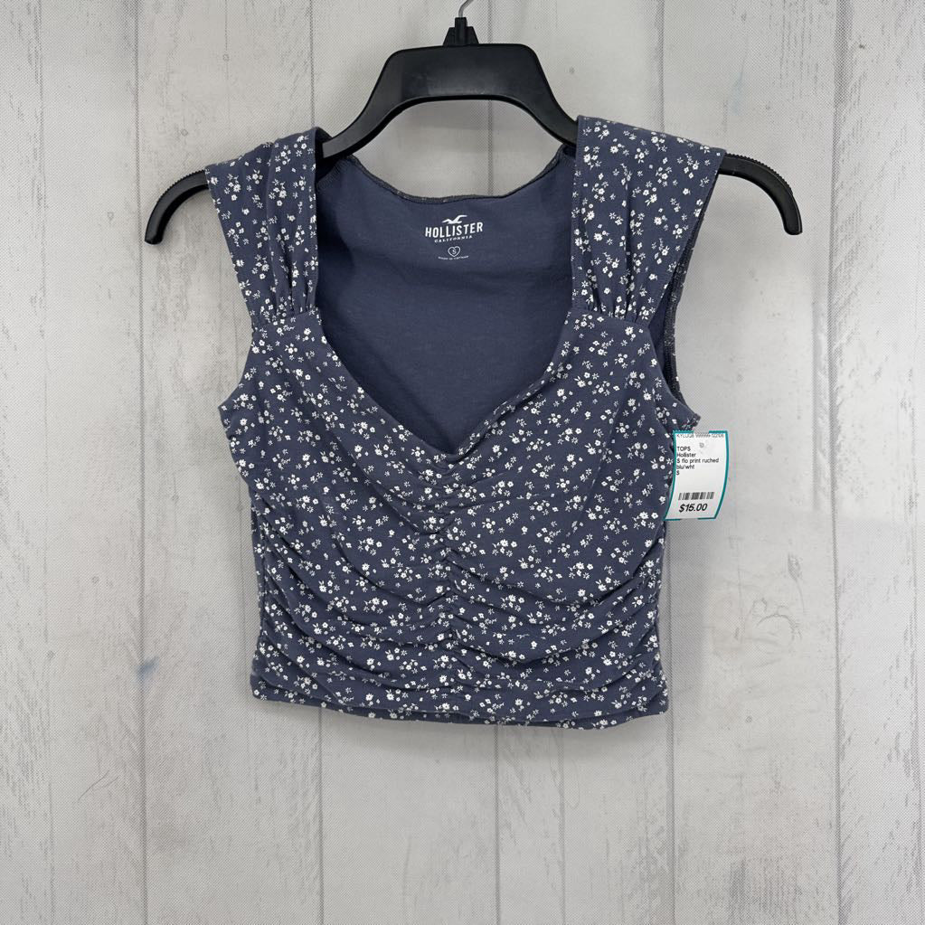 S flo print ruched cap slv tee