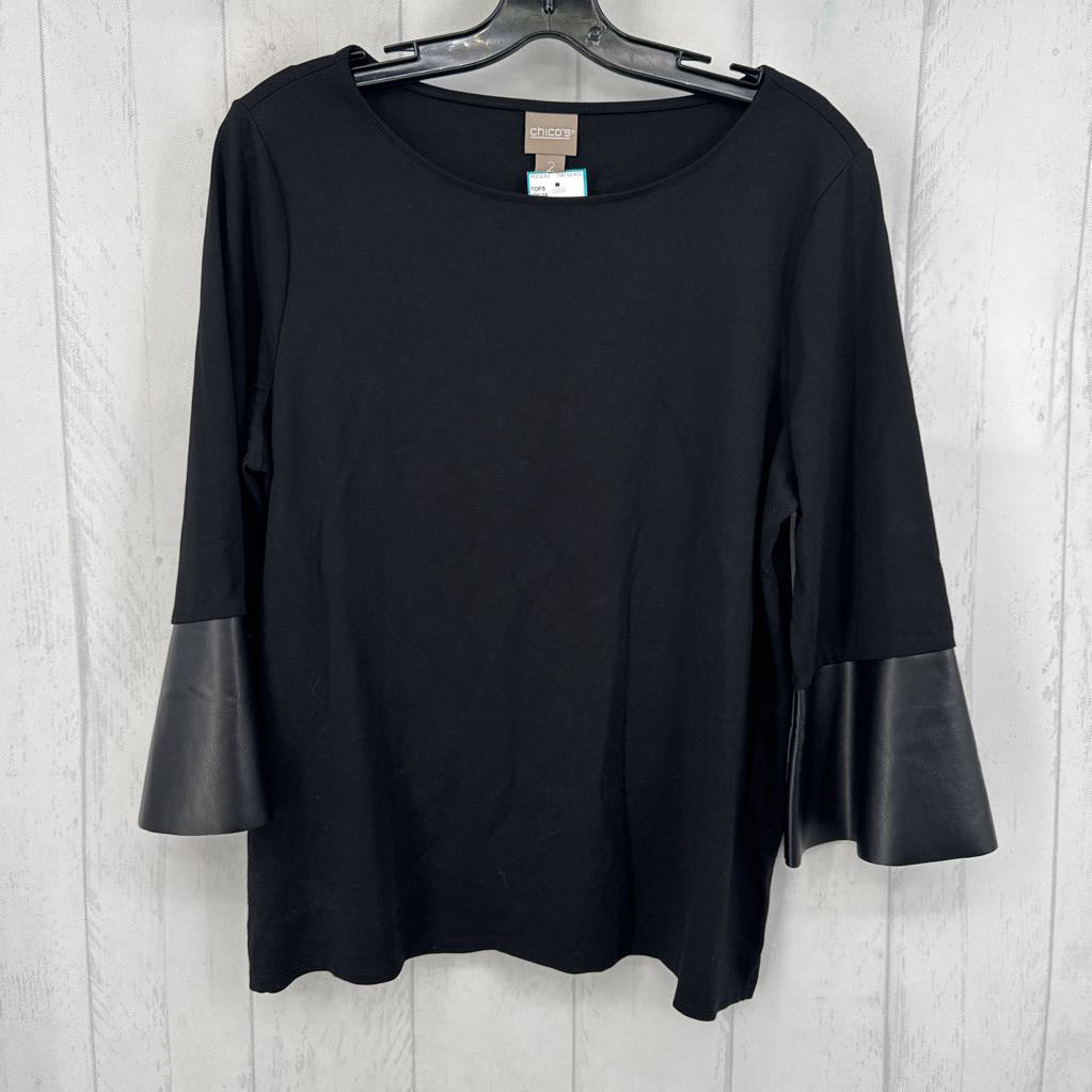 L round neck vegan leather flutter slv top