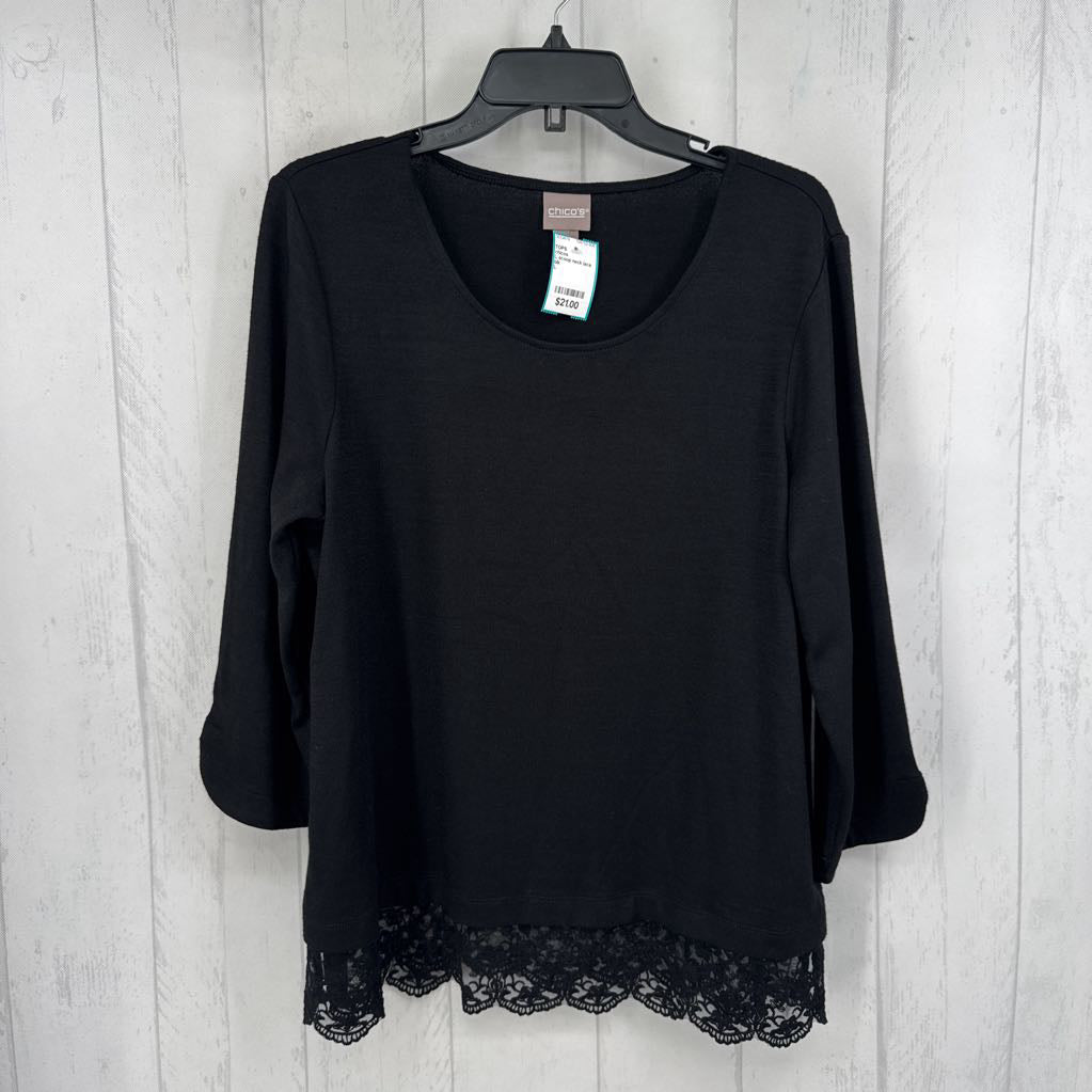 L scoop neck lace hem 3/4 slv top