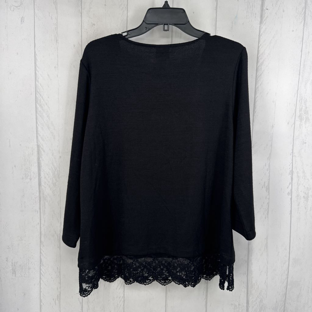L scoop neck lace hem 3/4 slv top