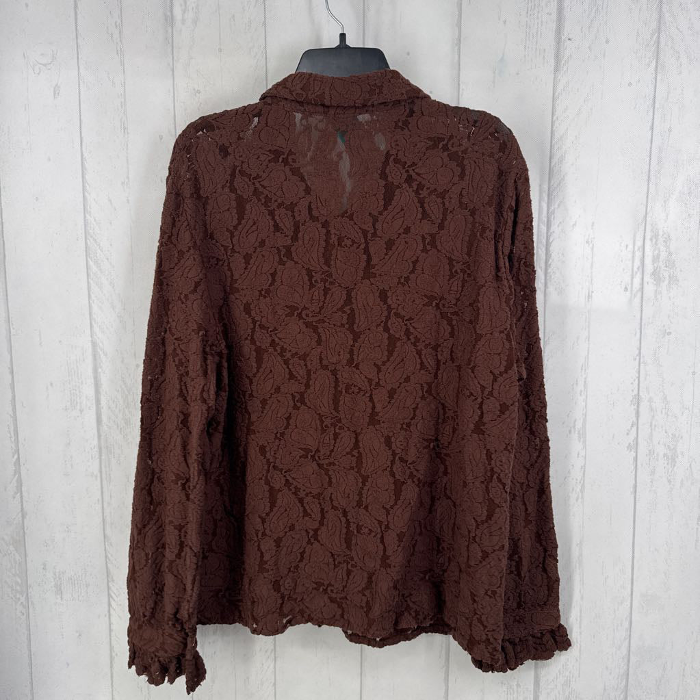 XL lace button down l/s top