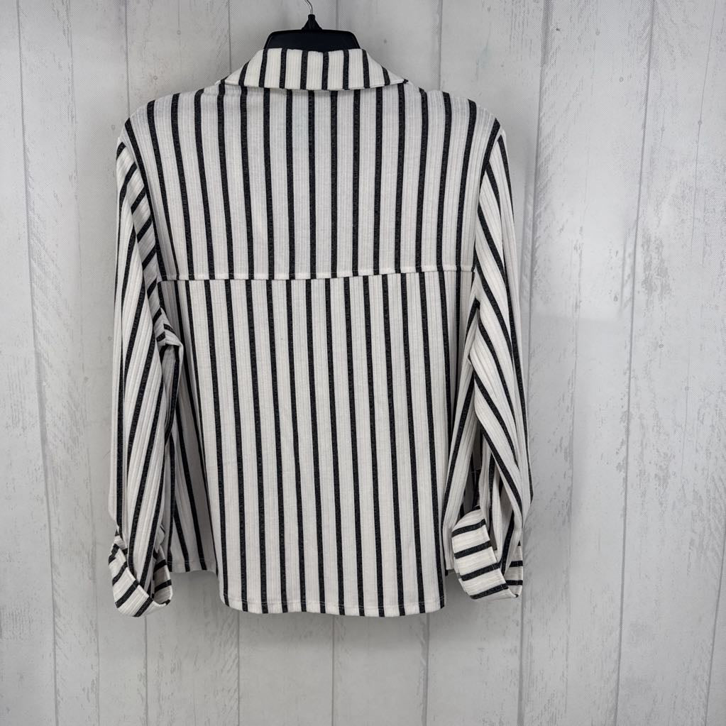 XL striped quarter zip tab slv top