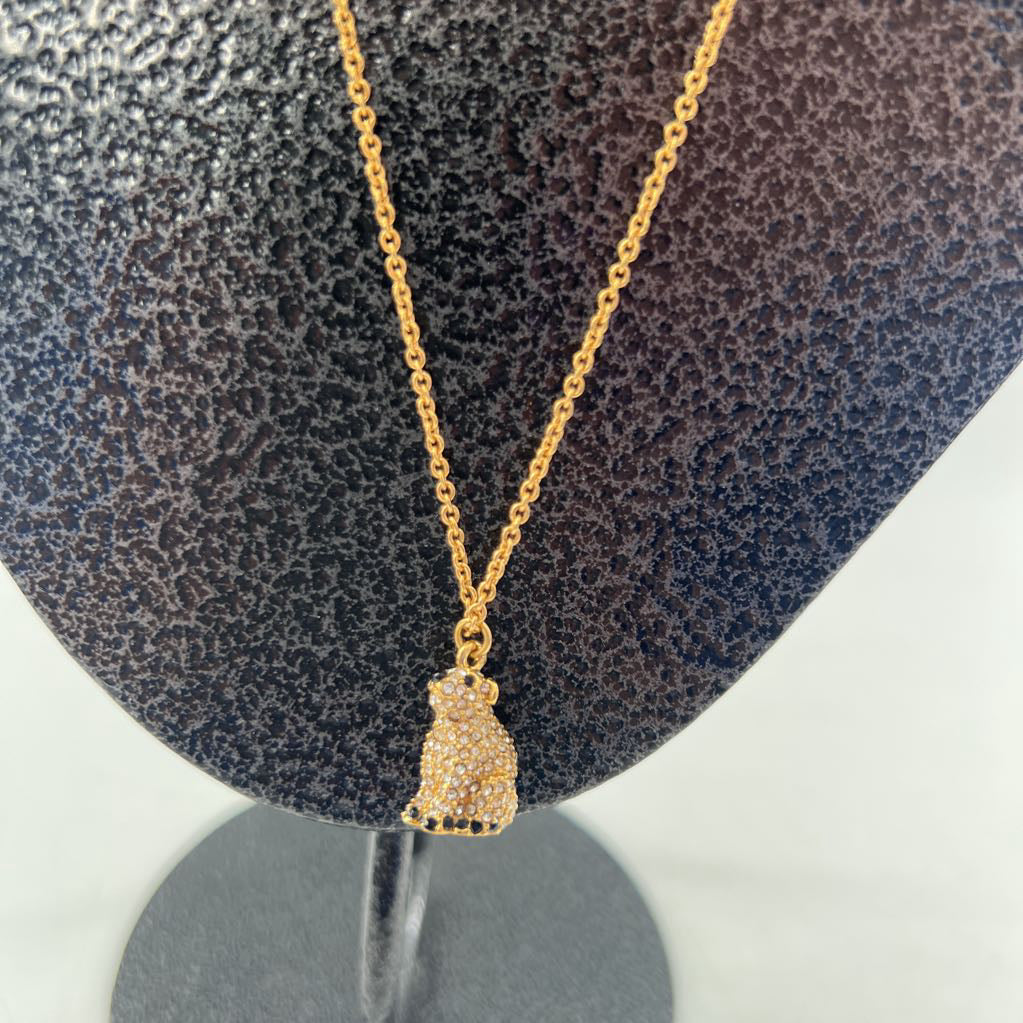 12" gold tone cz polar bear pendant necklace