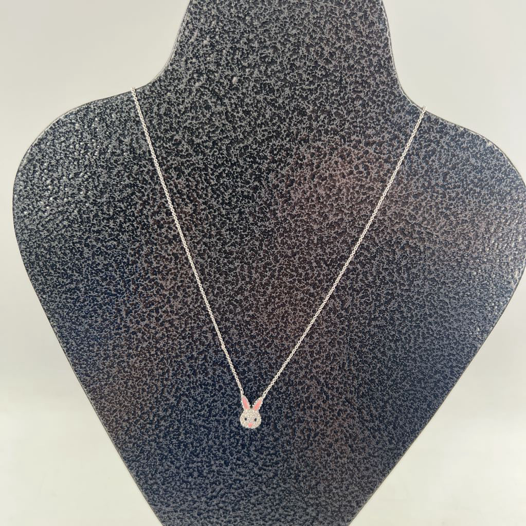 12" silver tone cz bunny pendant necklace