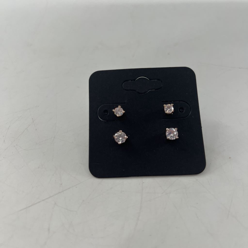 2pr rose gold cz stud earrings