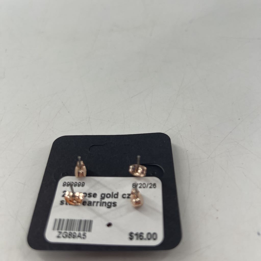 2pr rose gold cz stud earrings
