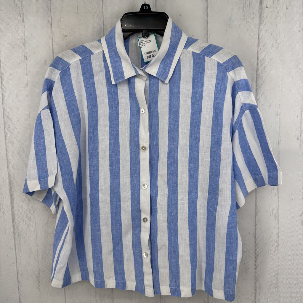 M linen striped button down s/s top