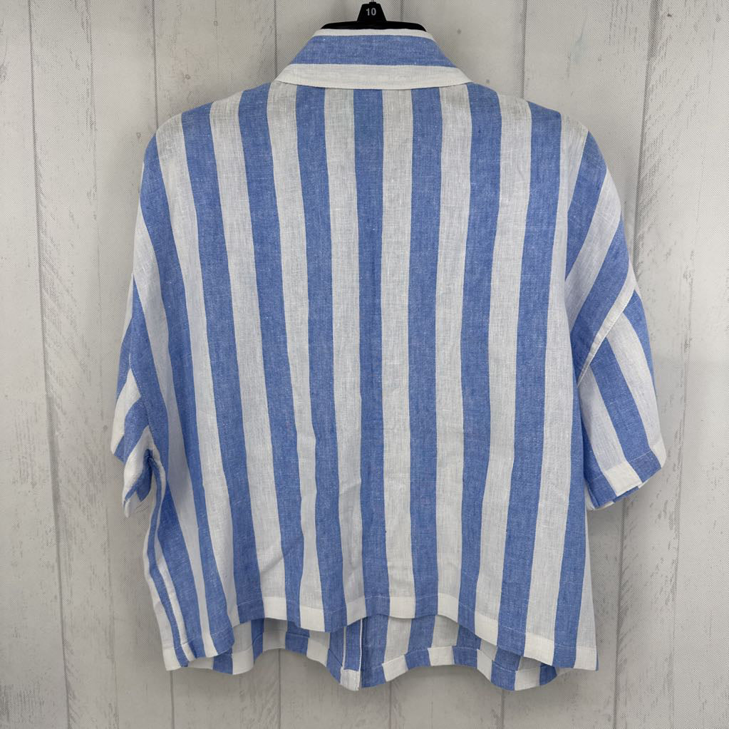 M linen striped button down s/s top