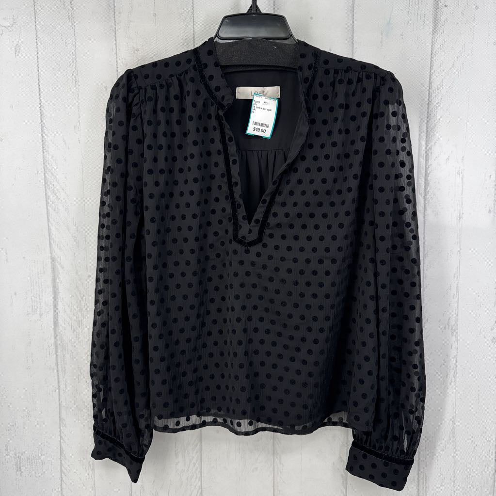 14 polka dot split neck l/s top