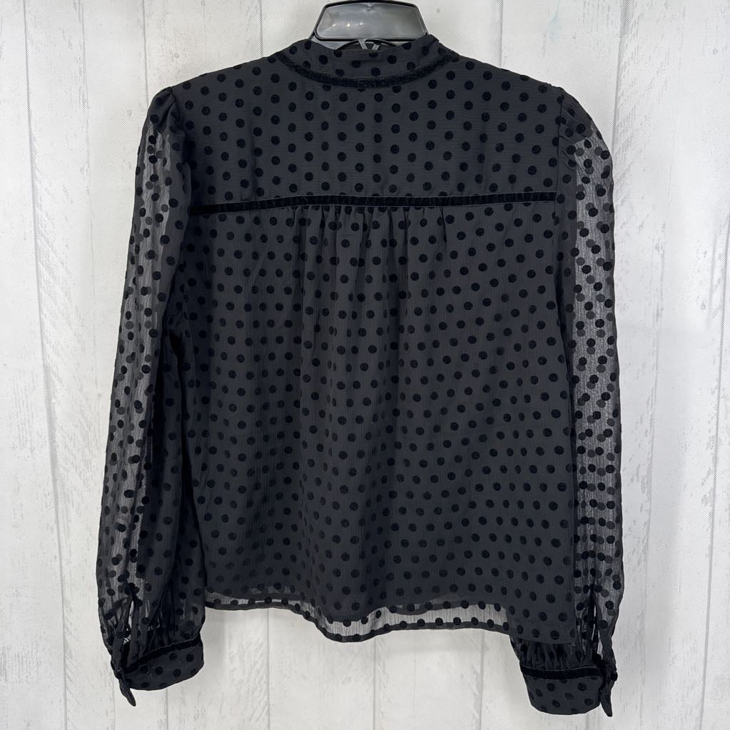 14 polka dot split neck l/s top