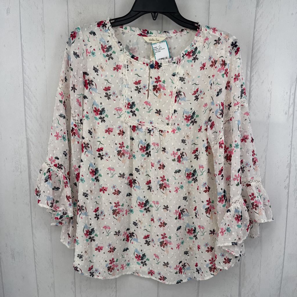 S flo print notch neck l/s top