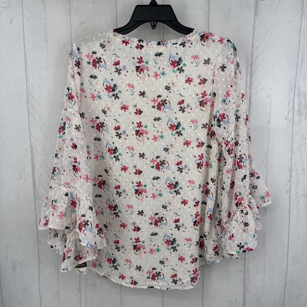 S flo print notch neck l/s top
