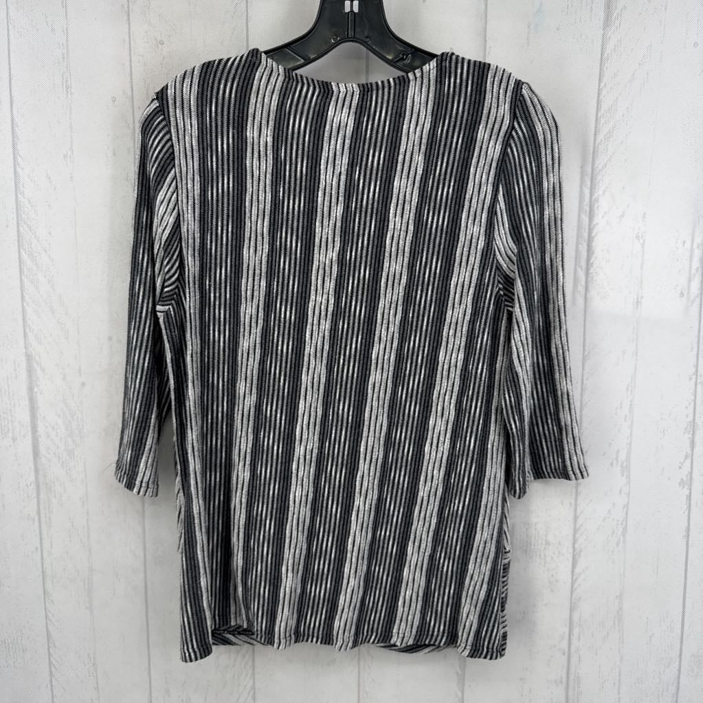 M striped gathered hem 3/4 slv top